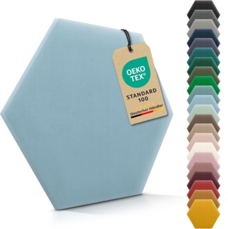 VELUYA Wandpolster Polsterpaneele Hexagon – Samt, Wandkissen 35x40 cm, Polsterplatte, Oeko-TEX, Made in EU, Hellblau M07
