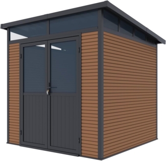 Weide Gartenhaus | Aluminium & WPC | Gerätehaus mit Doppeltür | 218x218x226 cm | Wetterfest in Teak