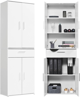 mokebo® Mehrzweckschrank 60cm Breite mit Schubladen & Einlegeböden 'Der Praktische' hoher Schubladenschrank in weiß, großer Schrank & Hochschrank | 60 x 180 x 34 (B/H/T in cm)