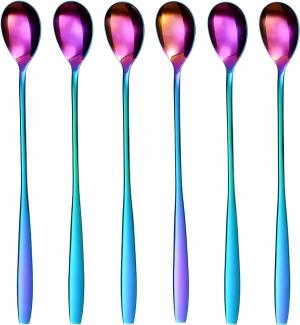 GRÄWE Longdrinklöffel 6 Stück Edelstahl, Regenbogenfarben, Serie Königstein