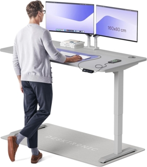 Höhenverstellbarer Schreibtisch - Höhenverstellbar Elektrisch mit Flüsterleisem Dual-Motor & Touchscreen - Hohe Tragfähigkeit - Stehtisch von Desktronic, Grau + Grau, 160x80 cm