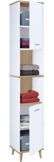 VCM Badmöbel Hochschrank Landos 917525 Weiß / Honig-Eiche H. 181 x B. 32 x T. 28 cm