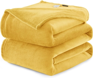 WAVVE Kuscheldecke Flauschig Decke Fleecedecke - Sofadecke Gelb 220x240 cm Wohndecke Sommer Couchdecke Weich, XXL Groß Decke Sofa Leicht