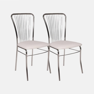 Dmora - Set mit 2 modernen Stühlen aus Kunstleder, für Esszimmer, Küche oder Wohnzimmer, cm 54x45h93, weiße Farbe