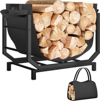 Outsunny Kaminholzregal mit abnehmbarer Tragetasche, BxTxH:53x33x43 cm, (Feuerholzständer, 1-St, 50 kg belastbar), Metall, Schwarz
