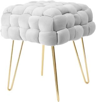 Zedelmaier Moderner Velvet Kosmetik Hocker, Quadratisch Ottoman-Fußhockermit goldfarbenen Metallbeinen, Gepolsterte Sitzhocker,Strick Samt Hocker (Grau, 38x38x41. 5cm)