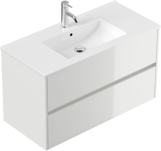 Badmöbel Taifun & Waschtisch 100 cm 2 Greif SoftClose Auszüge weiß Hgl : Weiss hochglanz