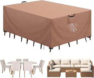 Aujink Abdeckung Gartenmöbel Winterfest, Wasserdichte Schutzhülle Gartenmöbel 420D Oxford Anti-UV Abdeckplane für Gartentische Terrassenmöbel Regenschutz und Staubfest Abdeckhaube Khaki 180 x 120 x 74 cm