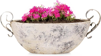 matches21 HOME & HOBBY Blumentopf Keramik Pflanzschale für draussen oval Deko-Schale beige 34 cm (1 St), Wetterfeste Outdoor Pflanzschale Blumen-Schale Garten-Deko Pflanztopf
