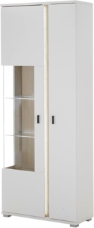 Vitrine Bellport in weiß matt und Eiche 80 x 200 cm