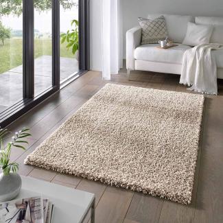 Taracarpet Shaggy Teppich Wohnzimmer Venezia Hochflor Langflor Teppiche modern Beige 160x230 cm