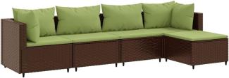 5-tlg. Garten-Lounge-Set mit Kissen Braun Poly Rattan