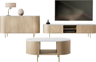 Wohnzimmer-Set Lygrint I (Farbe: Eiche Cremona / Marmor Weiß + Gold)