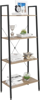 WOLTU Standregal Leiterregal Bücherregal mit 4 Ablagen, für Wohnzimmer, Schlafzimmer Hochregal Schwarz + Hell Eiche 60 x 35 x 148 cm RGB9283hei-a