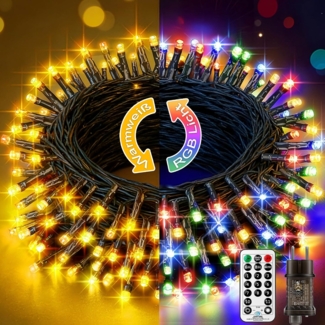Lichterkette Außen Weihnachtsbaum Innen 20M, 4-in-1 Warmweiß Bunt Dimmbar Outdoor Led Lichterketten Strom mit Fernbedienung Timer 11 Modi IP44 Wasserdicht Weihnachtsbeleuchtung für Garten Balkon Party
