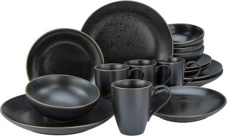 CreaTable 22699 Kombiservice Industrial Gold BLACK für 4 Personen, Steinzeug, schwarz (1 Set, 16-teilig)