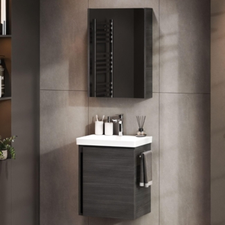 Planetmöbel Waschbeckenunterschrank mit Keramikwaschbecken & Spiegelschrank 50cm in Anthrazit, modernes Badmöbel Set für Badezimmer WC