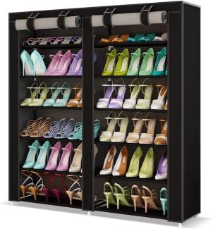 BAKAJI Platzsparender Schuhschrank, 7 Einlegeböden, 115 x 30 x 110 cm, bis zu 36 Paar Schuhe, Gestell aus Stahl und Bezug aus TNT-Stoff, wasserdicht, mit Reißverschluss, staubdicht, (schwarz)