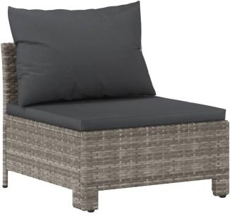 vidaXL Garten-Mittelsofa mit Kissen Grau Poly Rattan 362694