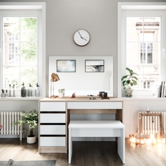 Schminktisch Sherry Weiß/Sonoma 55 cm mit Bank Vicco