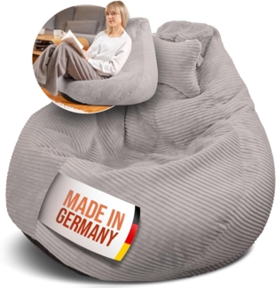 LazyCloud Sitzsack für Erwachsene mit integrierter [Nackenstütze] Cord | XXL Indoor Bean Bag mit Füllung | perfekt als Chill-, Lese- oder Gaming Sessel (90 x 80 x 70 cm) (Leichtgrau)