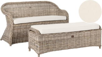 Beliani 'SUSUA' Gartensofa mit Ottomane, 2-Sitzer, Rattan natur, 150 x 69 x 87 cm