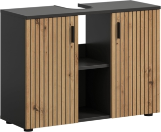 xonox. home – Waschbeckenunterschrank Mone 80 x 59 x 30 cm in Korpus Basalt Nachbildung und Front Artisan Oak Nachbildung – Moderner Badschrank Unterschrank für Waschbecken – warm & natürlich