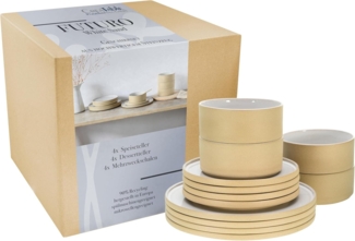 CreaTable 21531 Tafelservice Futuro für 4 Personen, Steinzeug, sand (1 Set, 12-teilig)