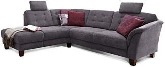 Cavadore Ecksofa Trond mit Federkern / Sofa L-Form im Landhausstil mit Ottomanen links und verstellbaren Kopfstützen / 260 x 89 x 214 / Webstoffgrau
