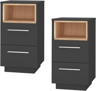 Vicco Nachtschrank Nachttisch Nachtkommode 2er Set Beatrice Anthrazit 2 Schubladen