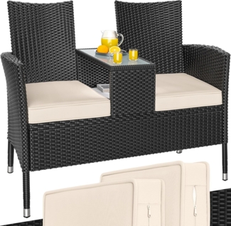 Casaria Gartenbank, inkl. Auflagen Polyrattan 320kg Belastbar Tisch Garten Schwarz