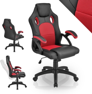 Juskys Racing Schreibtischstuhl Montreal (rot) ergonomisch, höhenverstellbar & gepolstert, bis 120 kg - Bürostuhl Drehstuhl PC Gaming Stuhl