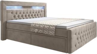 Boxspringbett Menzogna mit LED und Stauraum (2 Schubladen) 180x200 Beige H4 (100kg+)