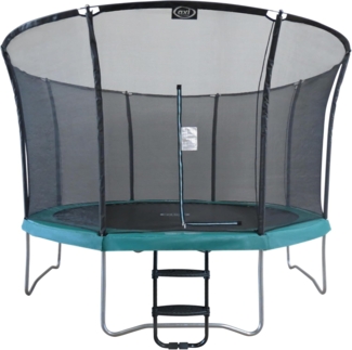 AXI Denver Trampolin rund mit Leiter & Netz Ø 366 cm in Grün Onground Trampolin auf Füßen für Kinder mit Umrandung | Grün mit Leiter | Metall | 405.00 cm