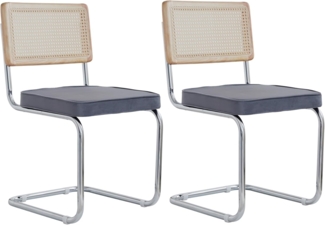 GrandCA HOME 2er Set Esszimmerstühle, Gepolsterte Rattan-Küchenstühle, Rattan-Rückenlehne/verchromtes Gestell, Geeignet für Esszimmer/Büro/Küche/Schlafzimmer/Konferenzraum(Grau,2)