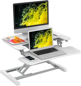 FLEXISPOT Höhenverstellbar Schreibtischaufsatz Büro Sitz Steh Computertisch 72 * 42 cm Stehpult mit Tastaturablage, Geeignet für Zwei Monitore, Weiß