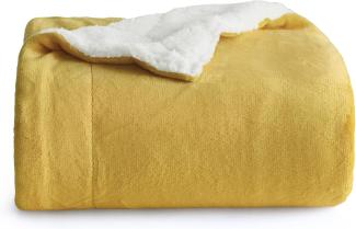 BEDSURE Decke Sofa Kuscheldecke Gelb - warm Sherpa Sofaüberwurf Decke, Dicke Sofadecke Couchdecke, 150x200 cm XL Flauschige Wohndecke für Couch