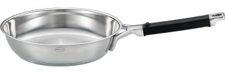 RÖSLE SILENCE PRO Bratpfanne Ø 24 cm, Hochwertige Edelstahl-Bratpfanne für Perfektes Scharf-Anbraten von Steaks und Mehr, Edelstahl 18/10, Silberfarben/Schwarz, 46,9 x 25,6 x 9,5 cm