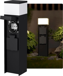 SSC-LUXon LED Gartenstrahler Pollerleuchte ZAVO schwarz für G9 Lampen mit zwei Schuko Steckdosen