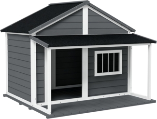 PawHut Hundehütte Outdoor, mit Dach, wetterbeständig, aus Holz, für Garten, Balkon, Grau