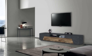 Dmora - TV-Schrank Gregorio, niedriges Wohnzimmer-Sideboard mit 4 Türen, Fernsehständer-Basis, 100 % Made in Italy, 260 x 43 x 46 cm, Schiefer und Ahorn,