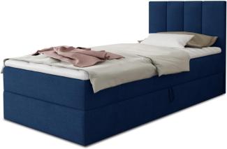 Boxspringbett Star Mini mit Bettkasten, Bonell-Matratze und Topper - Einzelbett mit Matratzentopper, Polsterbett, Bett, Schlafzimmer, Jugendzimmer (Dunkelblau (Kronos 09), 100 x 200 cm)