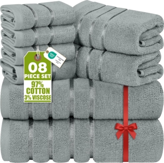 Utopia Towels - 8er-Pack Handtuch-Set mit Aufhängeschlaufe aus 97% Baumwolle, saugfähig und schnell trocknend 2 Badetücher, 2 Handtücher, 4 Waschlappen (Kühl Grau)