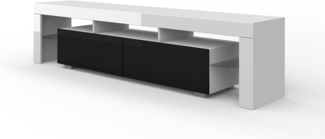 TV-Schrank 190 cm weiß / Hochglanz-Schwarz mit LED-Beleuchtung.