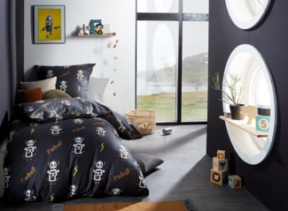 Mako Satin Kinder Bettwäsche Roboter anthrazit 135x200 + 80x80