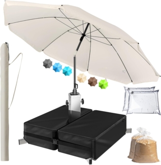 4smile Sonnenschirm mit Ständer im 3er-Set, Beige - Sonnenschirm Strand, inkl. Schirmhülle und befüllbarem Sonnenschirmständer - Strandschirm, Balkonschirm rund, höhenverstellbar knickbar