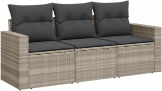 vidaXL 3-tlg. Garten-Sofagarnitur mit Kissen Hellgrau Poly Rattan 3218652