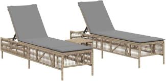 2 Sonnenliegen mit Tisch Beige Poly Rattan