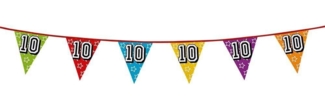 Boland 30010 - Holografische Wimpelkette Zahl 10, 1 Stück, Länge 800 cm, Fahnenkette, Sterne, Hängedekoration, Mehrfarbig, Girlande, Mottoparty, Geburtstag, Jubiläum