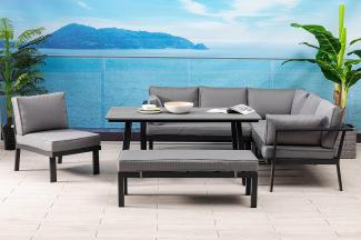 PARIS Alu Ecklounge Gartenmöbel Sitzgruppe Polywood grau